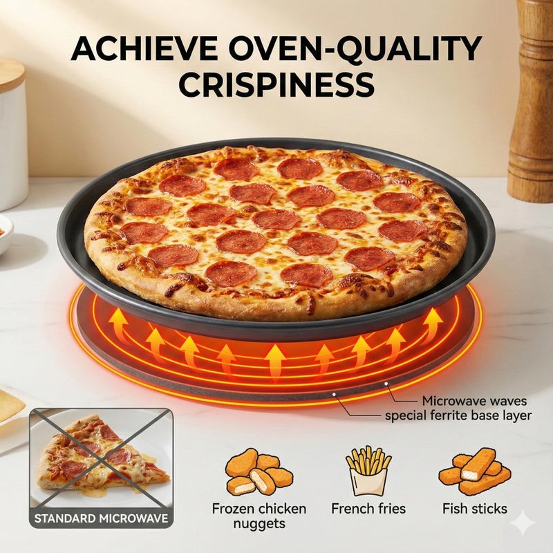 MACONEE 10inch Universal Microwave Crisper Pan/Microwave Cookware Browning Tray, Crispy Plate, Microwave Crispers for Reheat Frozen Pizza, Chicken Nuggets French Toast with Crispy Effect! - Image 2